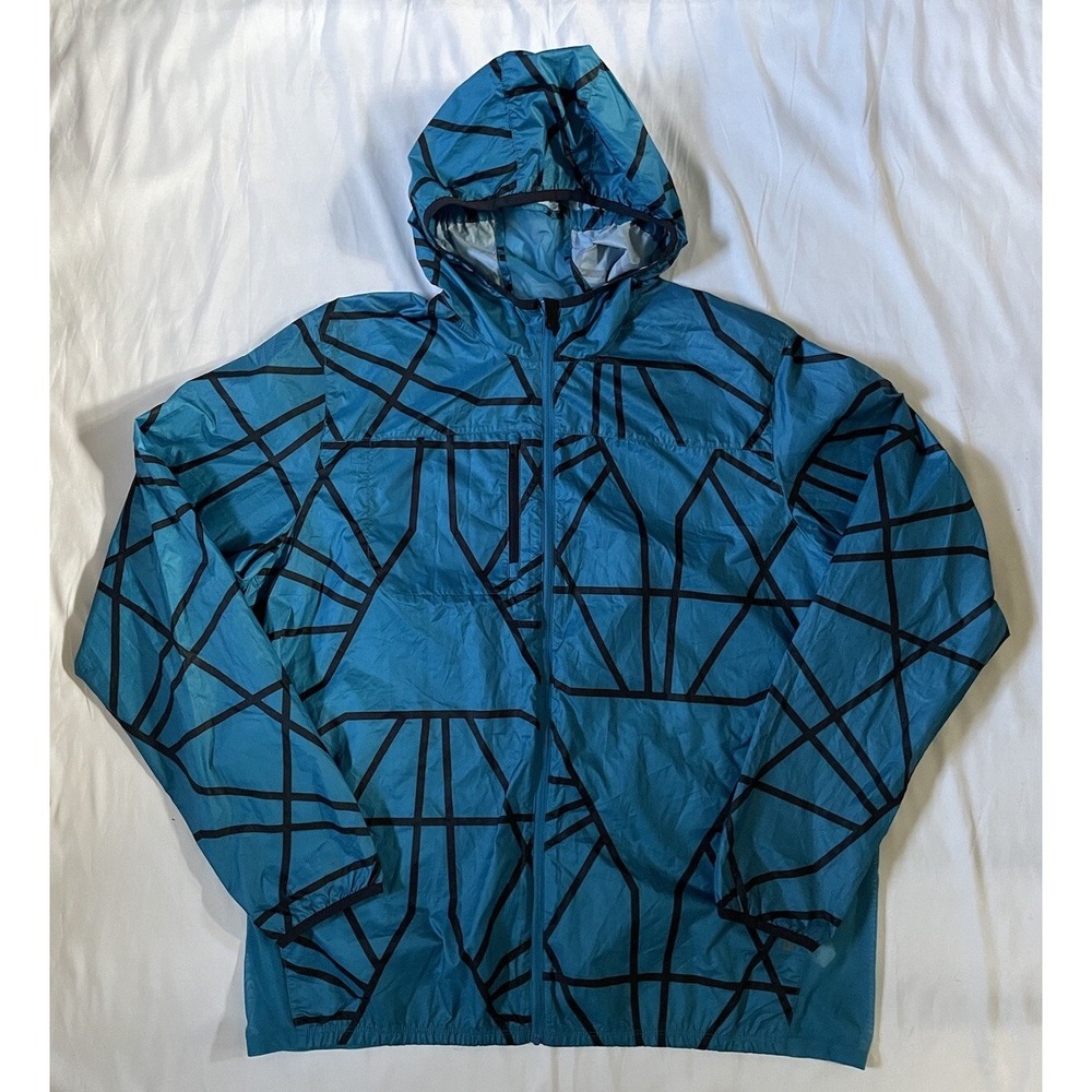 REEBOK Mens  Full Zip Windbreaker Rain‎ Coat Jacket Geometric Blue Black Sz XL